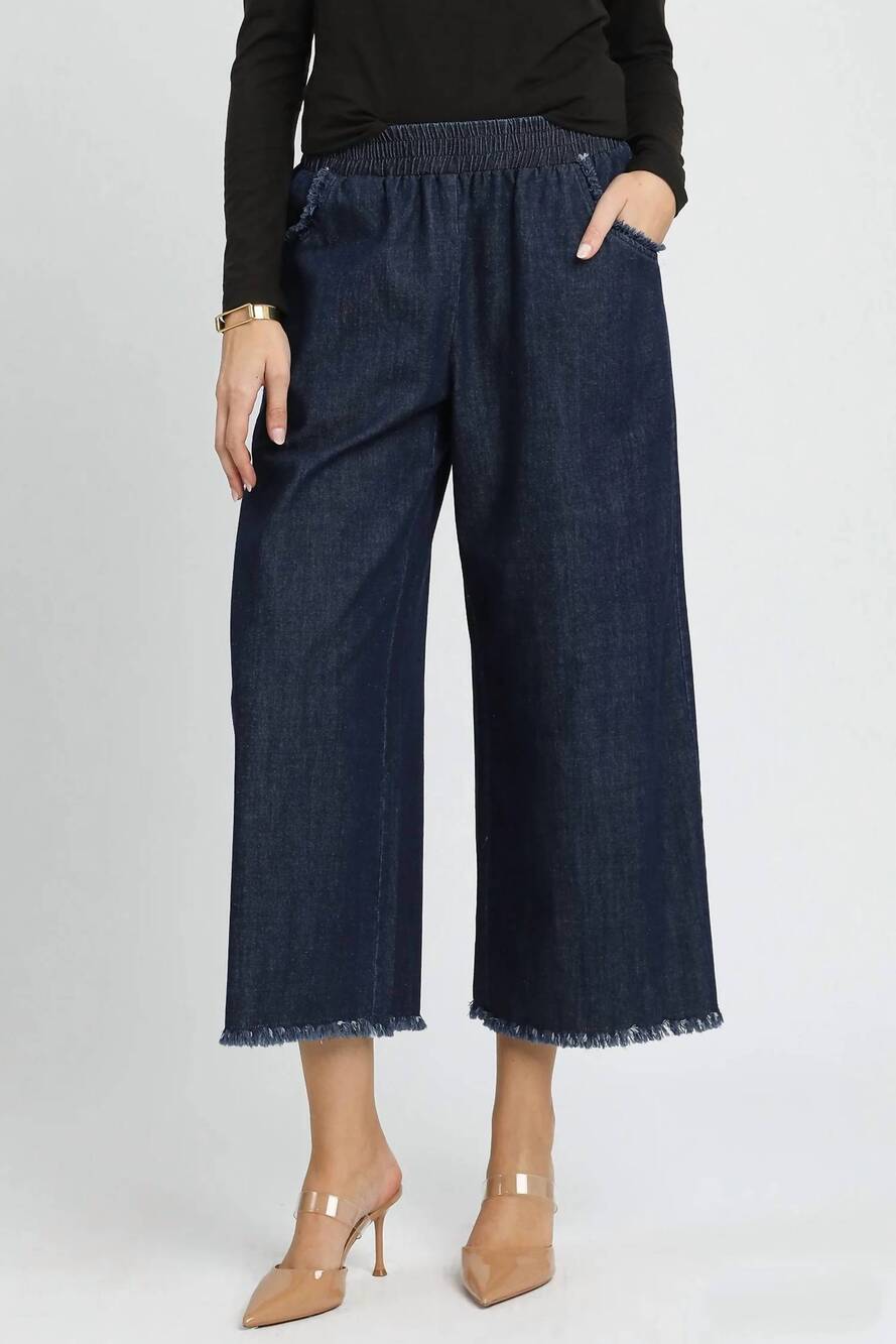 NEW UMGEE fringe hem wide leg pants in dark denim